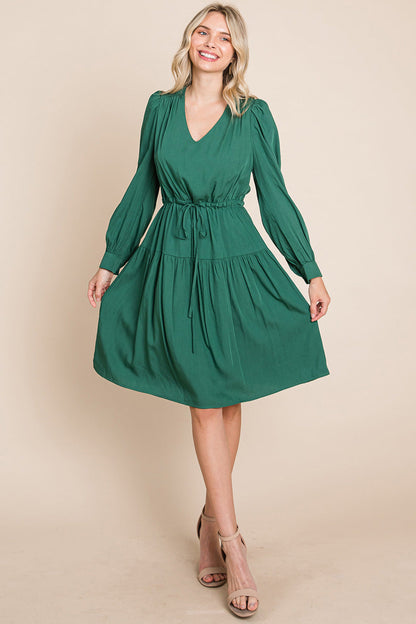 Long Sleeve Tiered Waist String Ruched Dress | Apparel | Kitchen + Metal