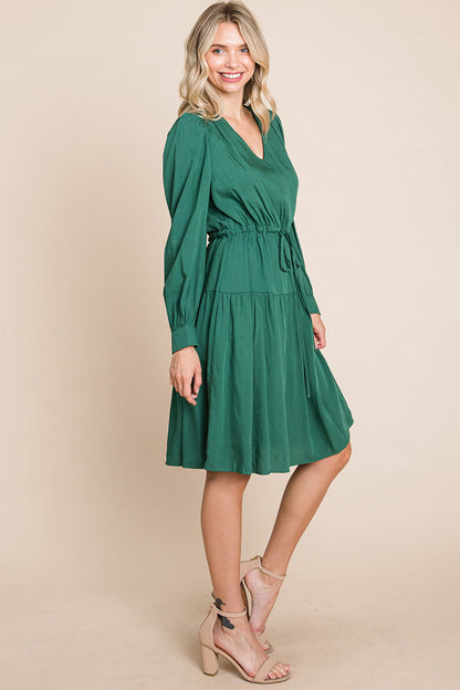 Long Sleeve Tiered Waist String Ruched Dress | Apparel | Kitchen + Metal