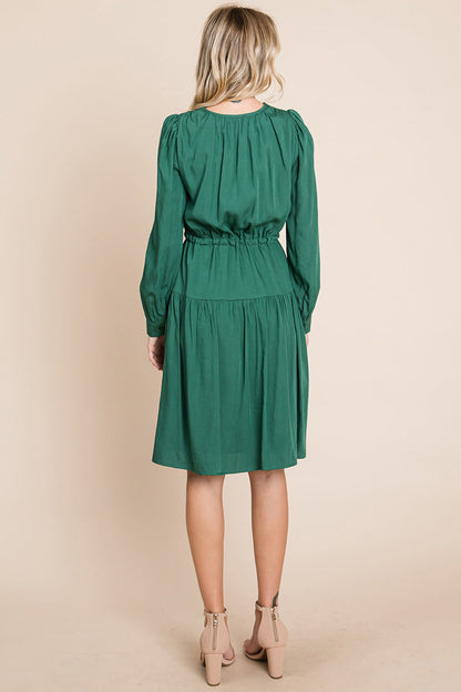 Long Sleeve Tiered Waist String Ruched Dress | Apparel | Kitchen + Metal