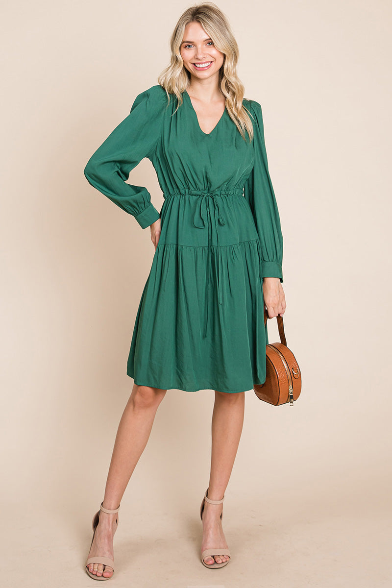Long Sleeve Tiered Waist String Ruched Dress | Apparel | Kitchen + Metal