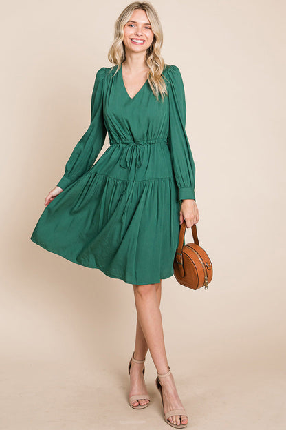 Long Sleeve Tiered Waist String Ruched Dress | Apparel | Kitchen + Metal