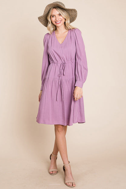 Long Sleeve Tiered Waist String Ruched Dress | Apparel | Kitchen + Metal