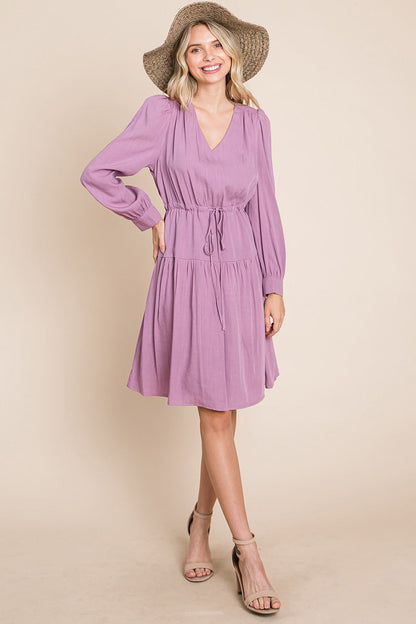 Long Sleeve Tiered Waist String Ruched Dress | Apparel | Kitchen + Metal