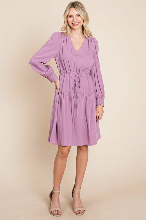 Long Sleeve Tiered Waist String Ruched Dress | Apparel | Kitchen + Metal