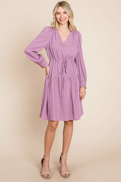 Long Sleeve Tiered Waist String Ruched Dress | Apparel | Kitchen + Metal
