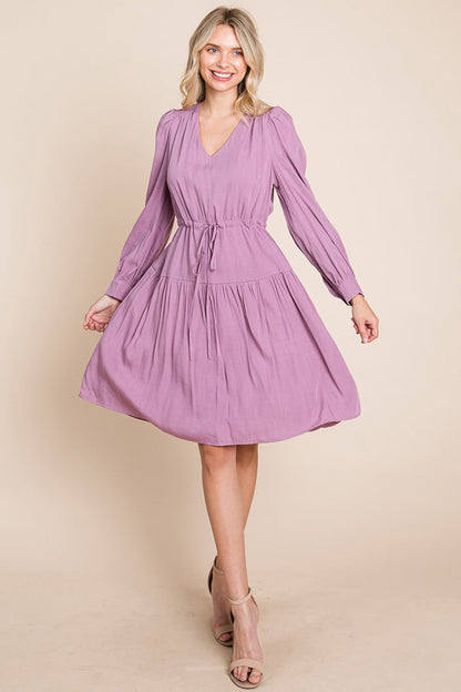 Long Sleeve Tiered Waist String Ruched Dress | Apparel | Kitchen + Metal