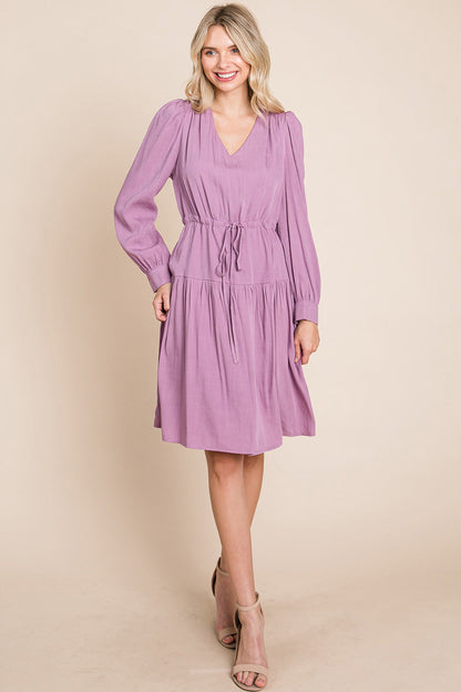 Long Sleeve Tiered Waist String Ruched Dress | Apparel | Kitchen + Metal