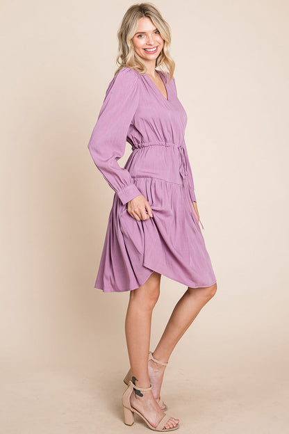 Long Sleeve Tiered Waist String Ruched Dress | Apparel | Kitchen + Metal