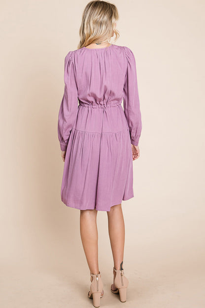 Long Sleeve Tiered Waist String Ruched Dress | Apparel | Kitchen + Metal