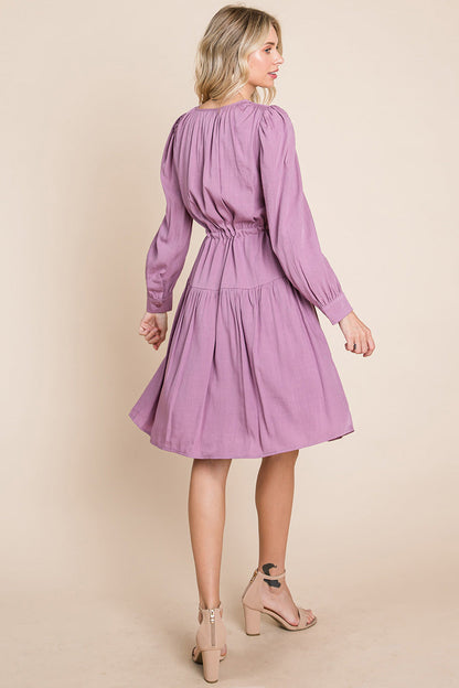 Long Sleeve Tiered Waist String Ruched Dress | Apparel | Kitchen + Metal