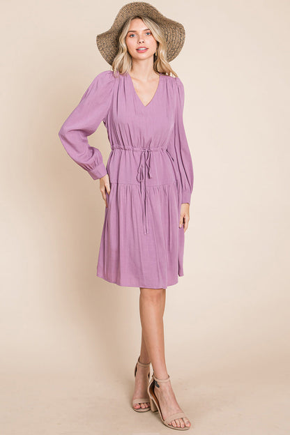 Long Sleeve Tiered Waist String Ruched Dress | Apparel | Kitchen + Metal