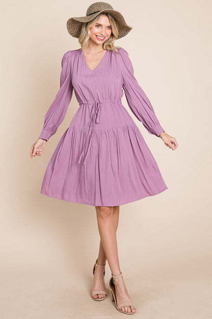 Long Sleeve Tiered Waist String Ruched Dress | Apparel | Kitchen + Metal