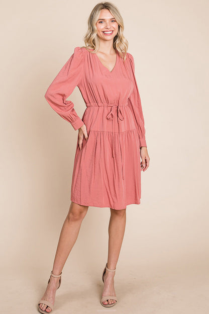 Long Sleeve Tiered Waist String Ruched Dress | Apparel | Kitchen + Metal
