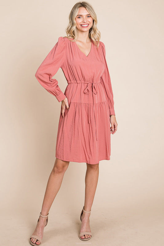 Long Sleeve Tiered Waist String Ruched Dress | Apparel | Kitchen + Metal