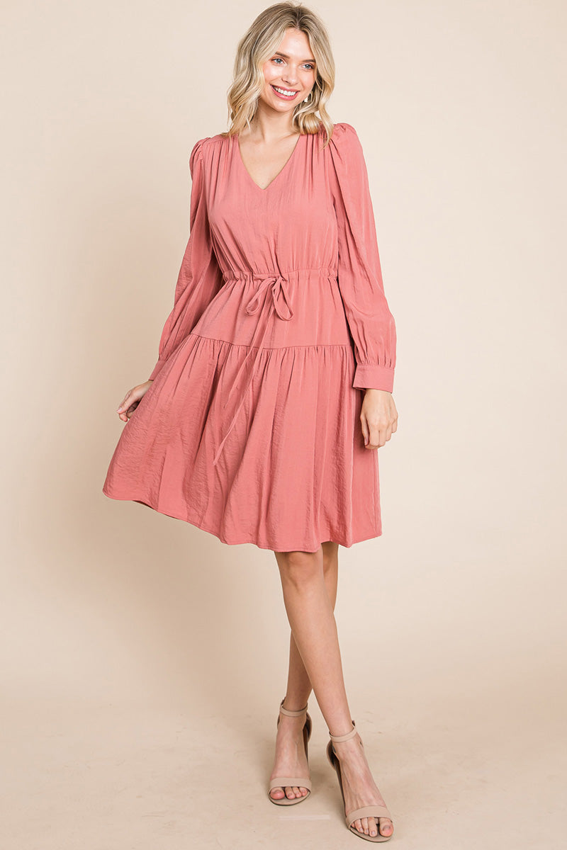Long Sleeve Tiered Waist String Ruched Dress | Apparel | Kitchen + Metal