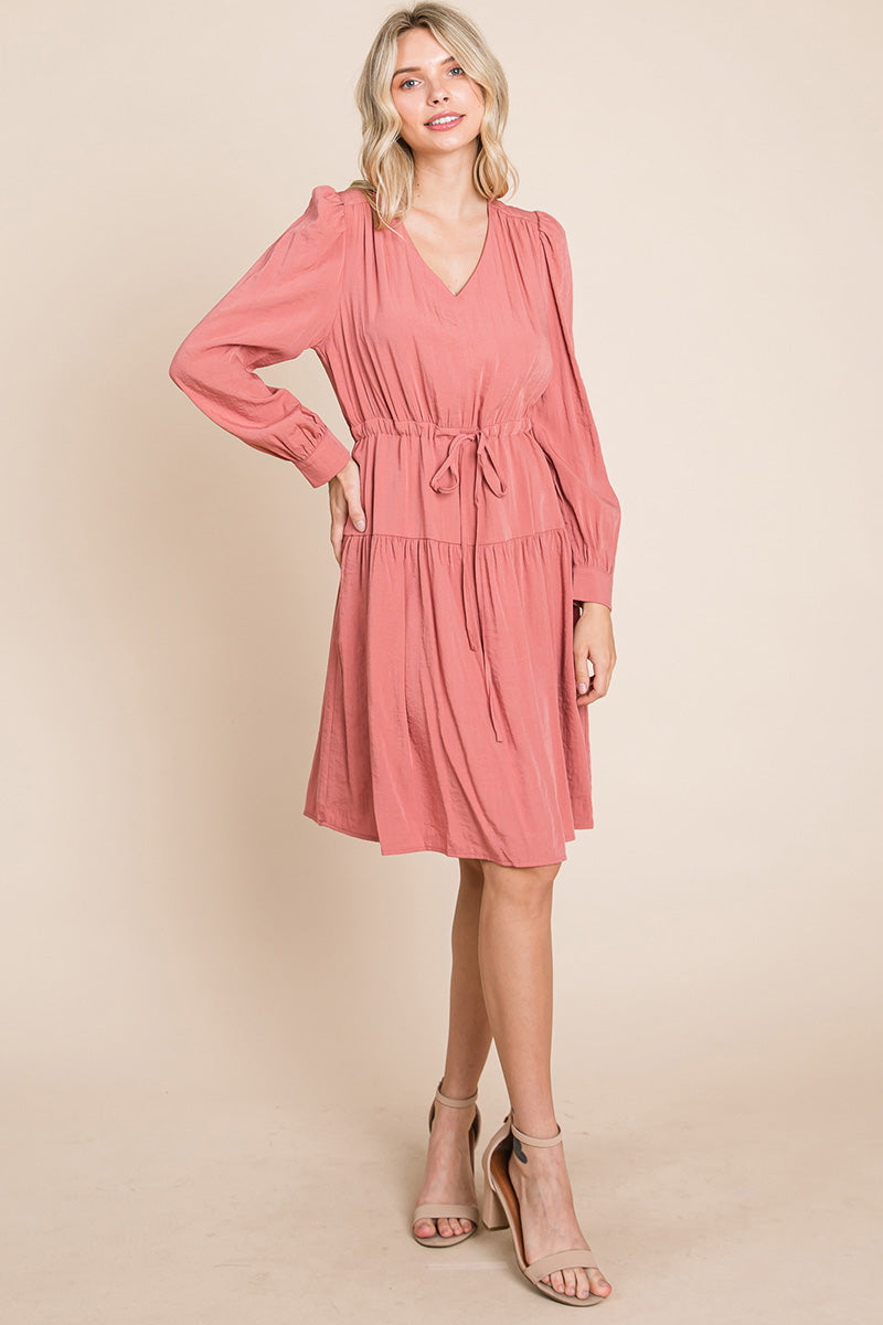 Long Sleeve Tiered Waist String Ruched Dress | Apparel | Kitchen + Metal