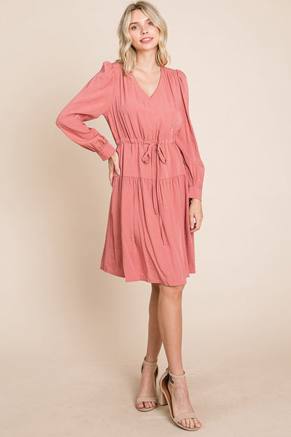 Long Sleeve Tiered Waist String Ruched Dress | Apparel | Kitchen + Metal