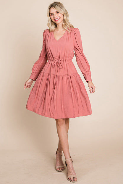 Long Sleeve Tiered Waist String Ruched Dress | Apparel | Kitchen + Metal