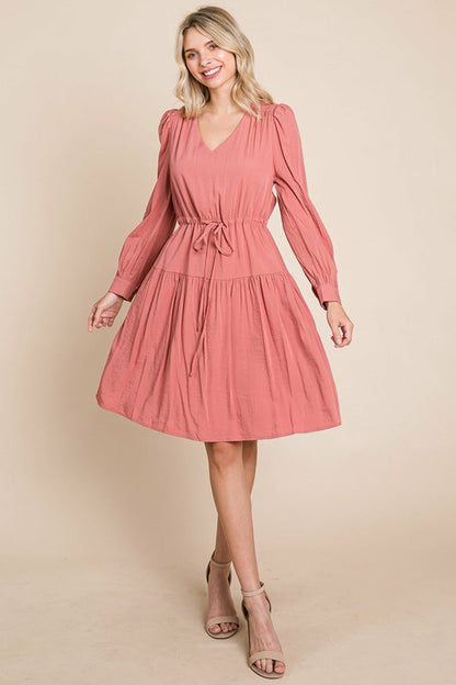 Long Sleeve Tiered Waist String Ruched Dress | Apparel | Kitchen + Metal
