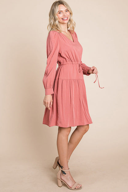 Long Sleeve Tiered Waist String Ruched Dress | Apparel | Kitchen + Metal