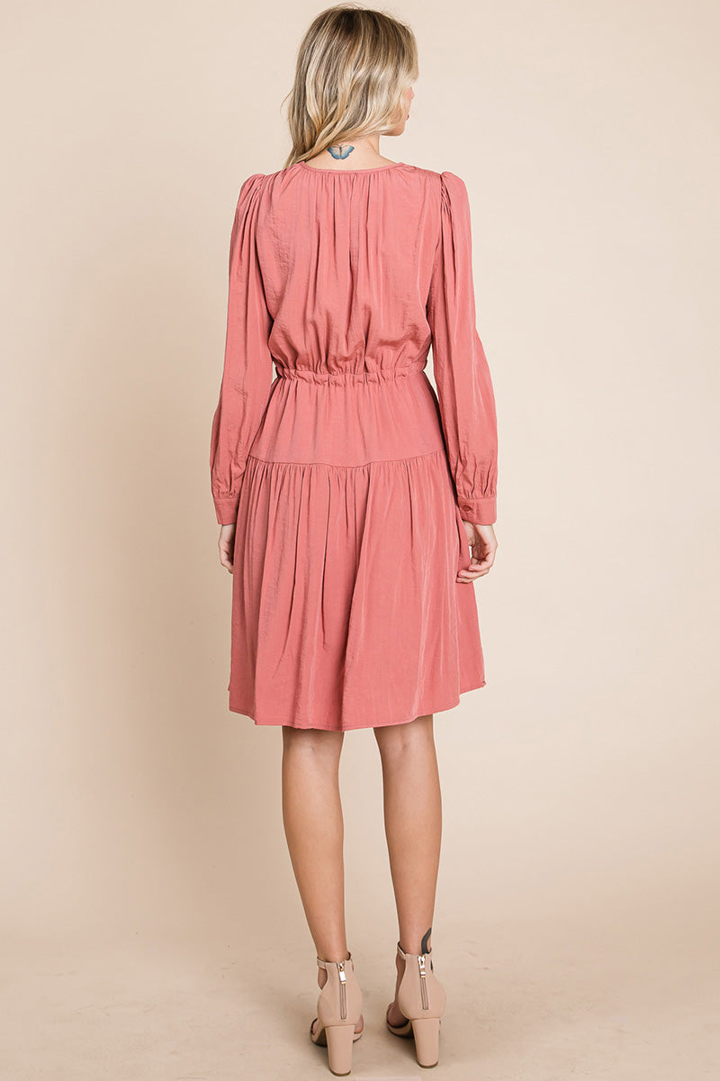 Long Sleeve Tiered Waist String Ruched Dress | Apparel | Kitchen + Metal