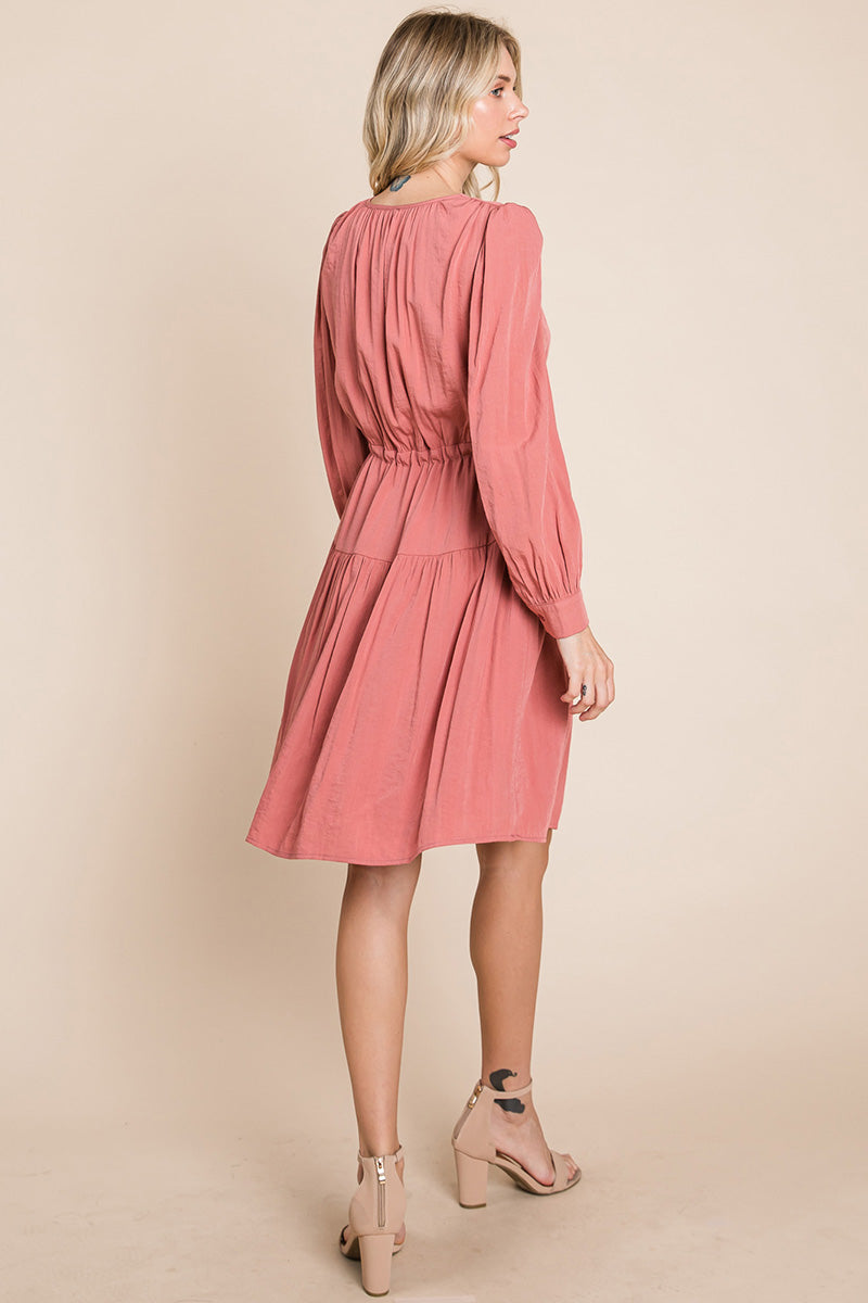 Long Sleeve Tiered Waist String Ruched Dress | Apparel | Kitchen + Metal