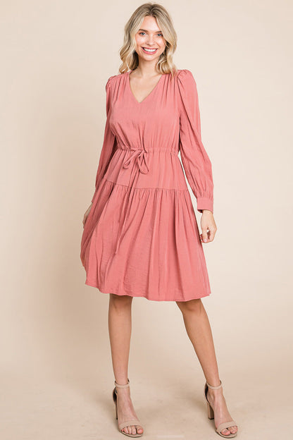 Long Sleeve Tiered Waist String Ruched Dress | Apparel | Kitchen + Metal