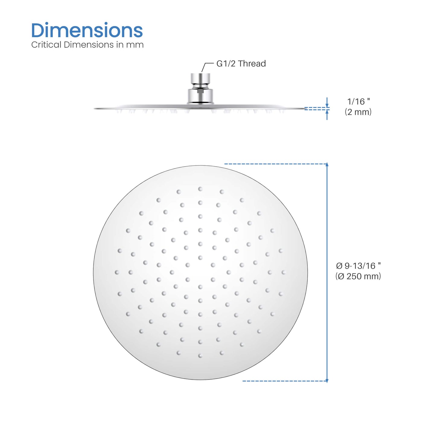 Halo 10" Metal Rain Shower Head 2mm Ultra Thin Profile