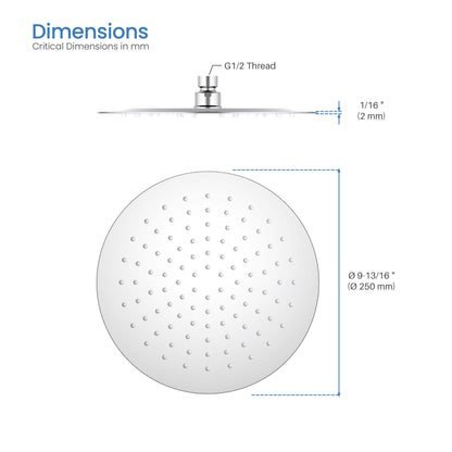 Halo 10" Metal Rain Shower Head 2mm Ultra Thin Profile