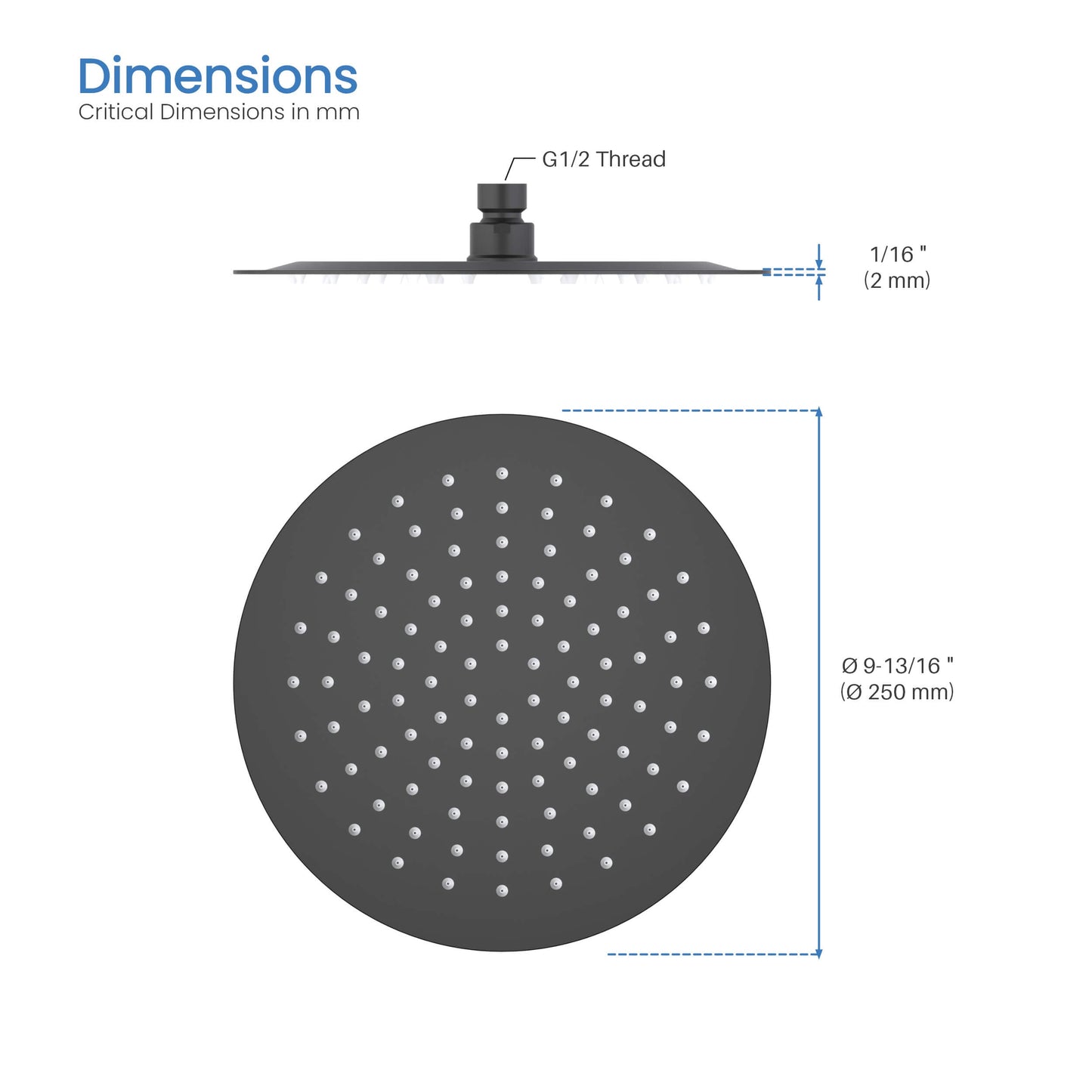 Halo 10" Metal Rain Shower Head 2mm Ultra Thin Profile