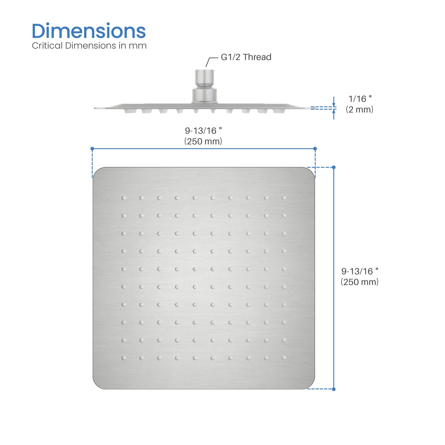 Quadra 10" Metal Rain Shower Head 2mm Ultra Thin Profile