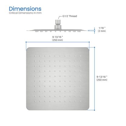Quadra 10" Metal Rain Shower Head 2mm Ultra Thin Profile