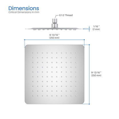 Quadra 10" Metal Rain Shower Head 2mm Ultra Thin Profile
