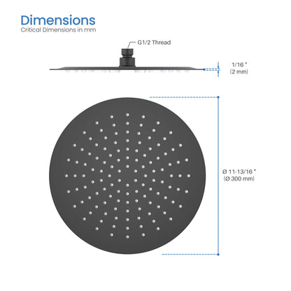 Halo 12" Metal Rain Shower Head 2mm Ultra Thin Profile