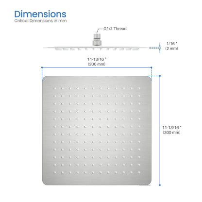 Quadra 12" Metal Rain Shower Head 2mm Ultra Thin Profile