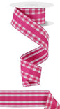 1.5"X10YD MINI GINGHAM W/CENTER STRIPE HOT PINK/WHITE