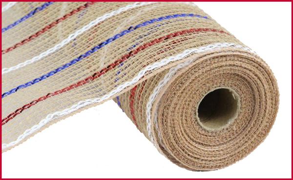 10.25"X10YD POLY/JUTE/METALLIC MESH RED/WHITE/BLUE/NATURAL