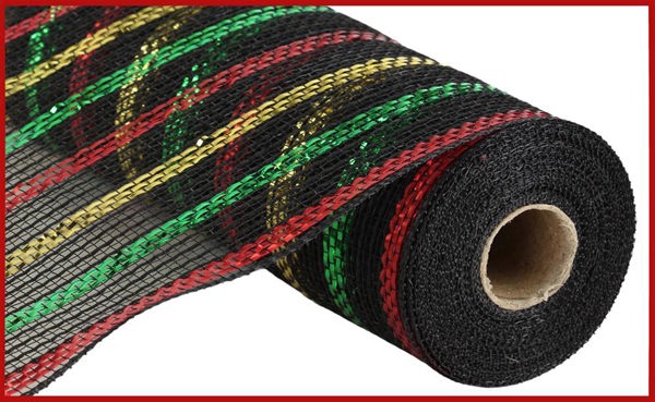 10.25"X10YD METALLIC POLY/FAUX JUTE MESH BLACK/RED/GOLD/EMERALD