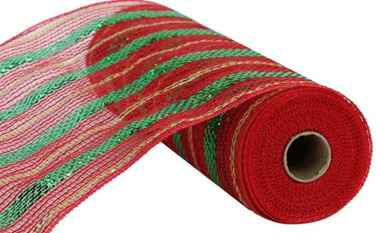 10.25"X10YD POLY/FAUX JUTE/METALLIC MESH RED/EMERALD GREEN/GOLD