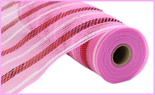 10.25"X10YD POLY/FAUX JUTE/METALLIC MESH Color: PINK/RED/WHITE