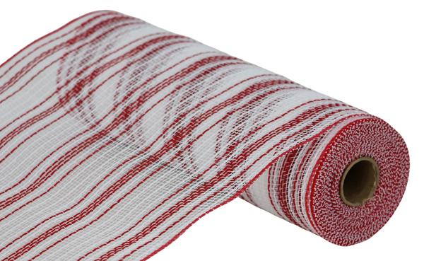 10.25"X10YD FARMHS STRIPE FAUX JUTE MESH RED/WHITE