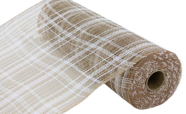 10.25"X10YD FARMHSE PLAID FAUX JUTE MESH NATURAL/WHITE