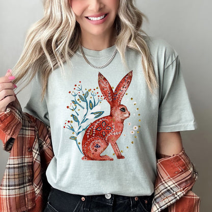 Rabbit, Folk Art, Scandinavian, Winter, Christmas, Comfort Colors Tshirt