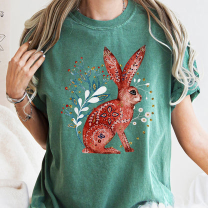 Rabbit, Folk Art, Scandinavian, Winter, Christmas, Comfort Colors Tshirt