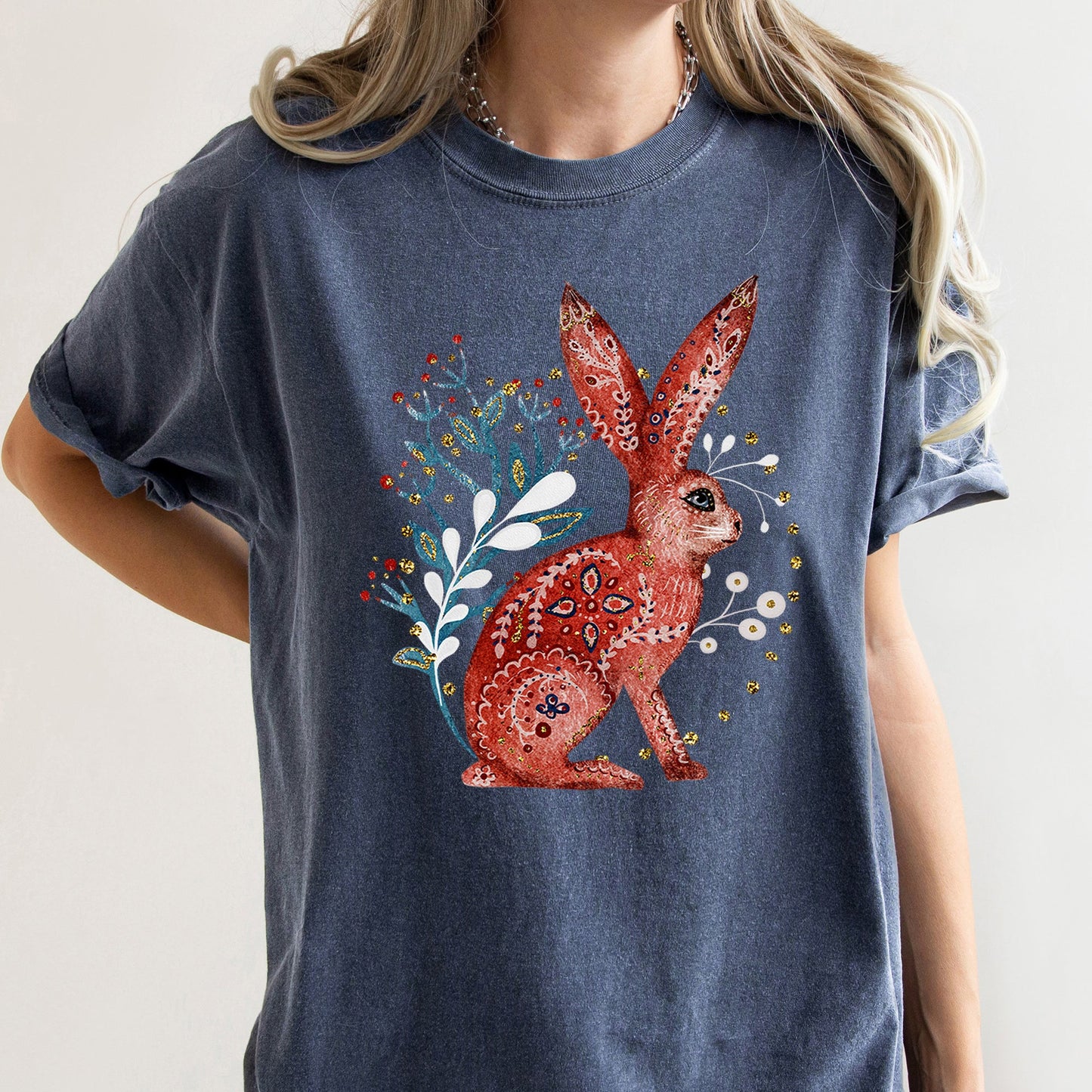 Rabbit, Folk Art, Scandinavian, Winter, Christmas, Comfort Colors Tshirt