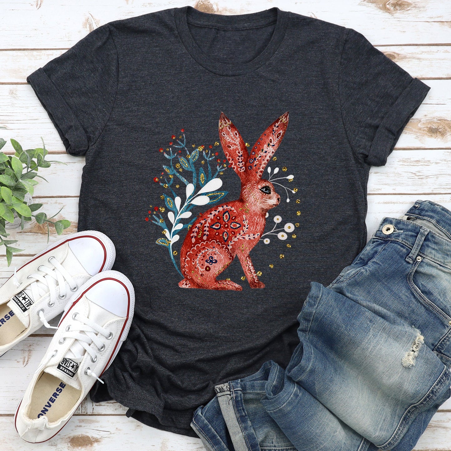Rabbit, Folk Art, Scandinavian, Winter, Christmas Super Soft Tees