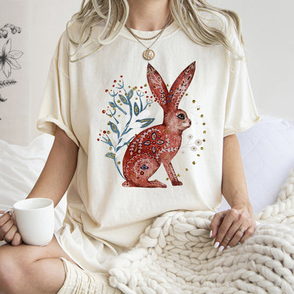 Rabbit, Folk Art, Scandinavian, Winter, Christmas, Comfort Colors Tshirt