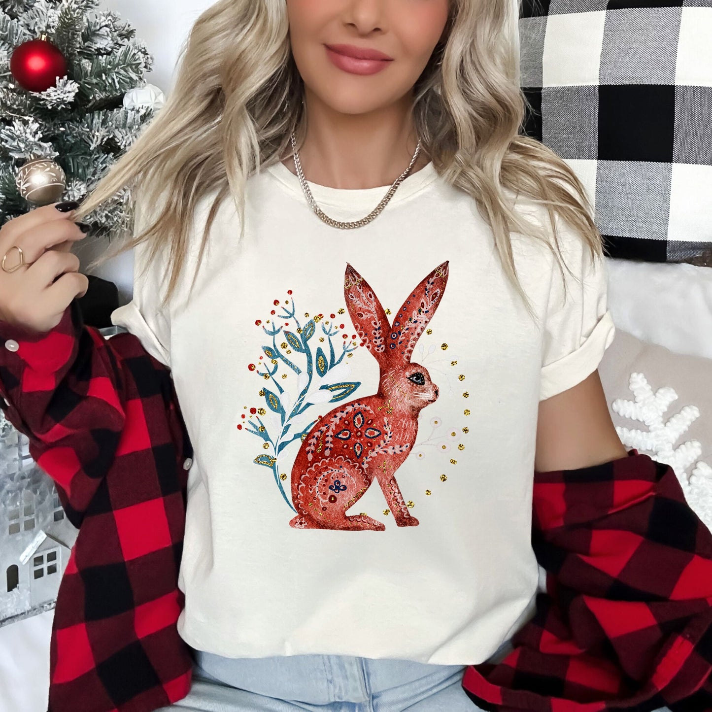Rabbit, Folk Art, Scandinavian, Winter, Christmas Super Soft Tees