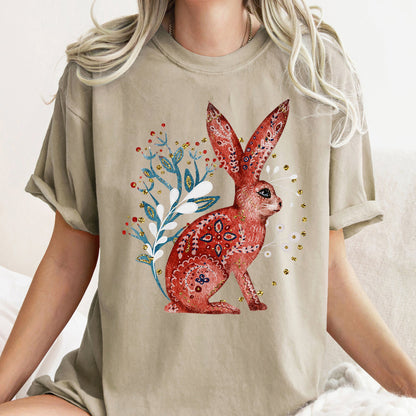 Rabbit, Folk Art, Scandinavian, Winter, Christmas, Comfort Colors Tshirt