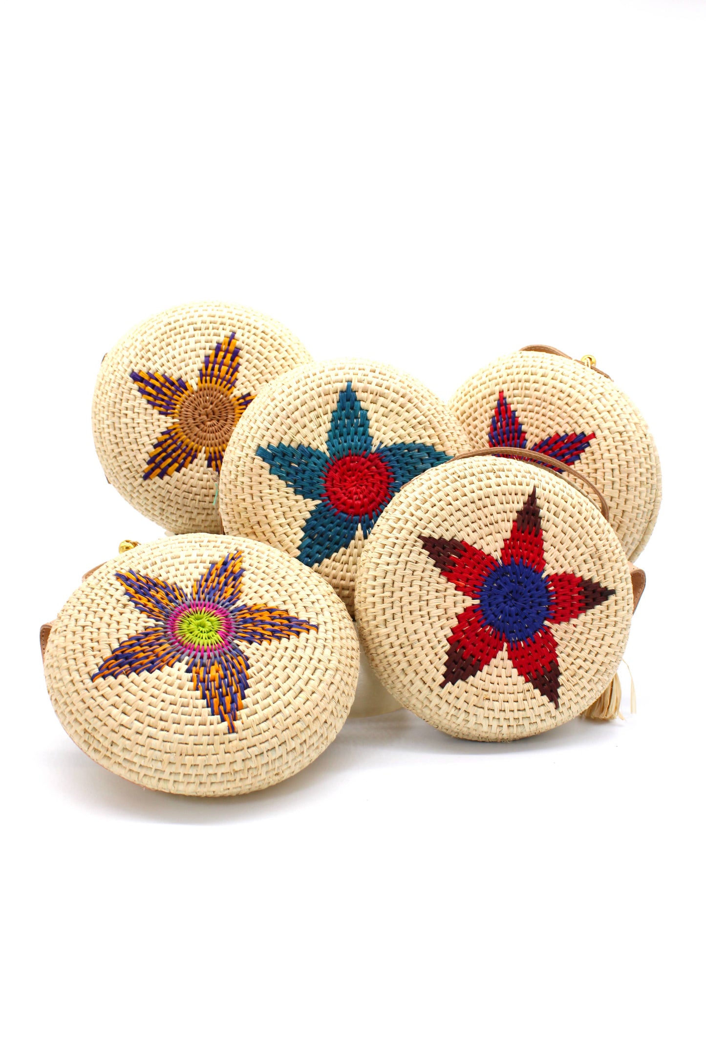 Carmel Crochet Round Flower Straw Crossbody Bag with Tassel